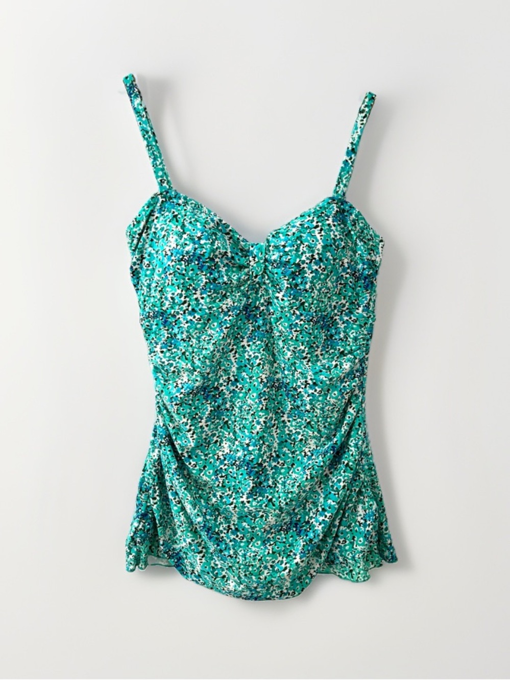 Shore Shapes Swim Dress One piece Swimsuit Teal Tropical Floral Slimming Size 14